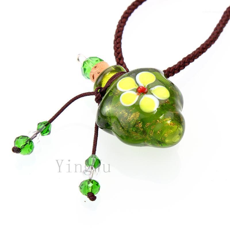 

Pendant Necklaces YingWu Murano Glass GREEN Oil Ashes Urn Bottle Cork Vial Necklace Adjustable1