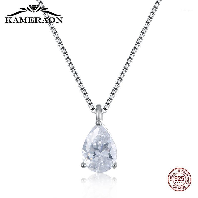 

Kameraon 100% 925 Sterling Silver Fine Pendant Necklace For Women New Adjustable Box Silver Chain CZ Zircon Stone Shiny Jewelry1