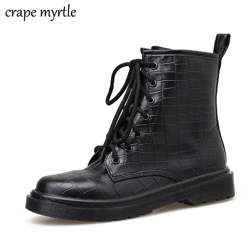 

ladies autumn booties comboy shoes lace up cowgirl boots Women's Gothic Punk Combat thick boots winter warm boot YMA952, Black