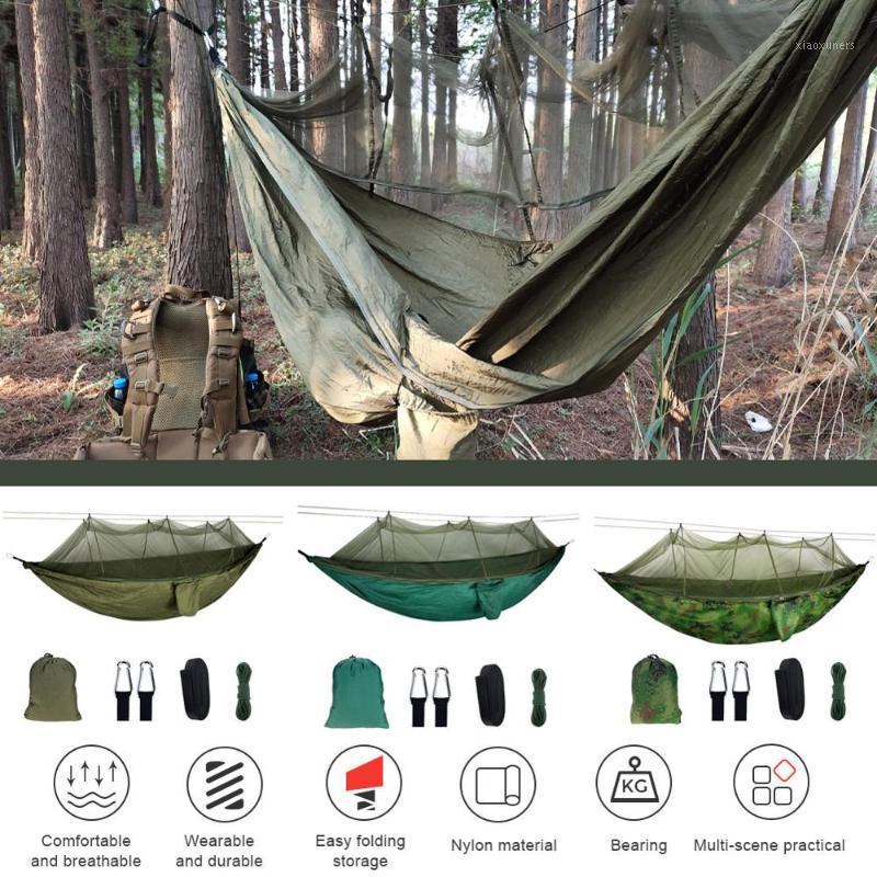 

Camping/garden Hammock with Mosquito Net Outdoor Furniture 1-2 Person Portable Hanging Bed Strength Parachute Fabric Sleep Swing1