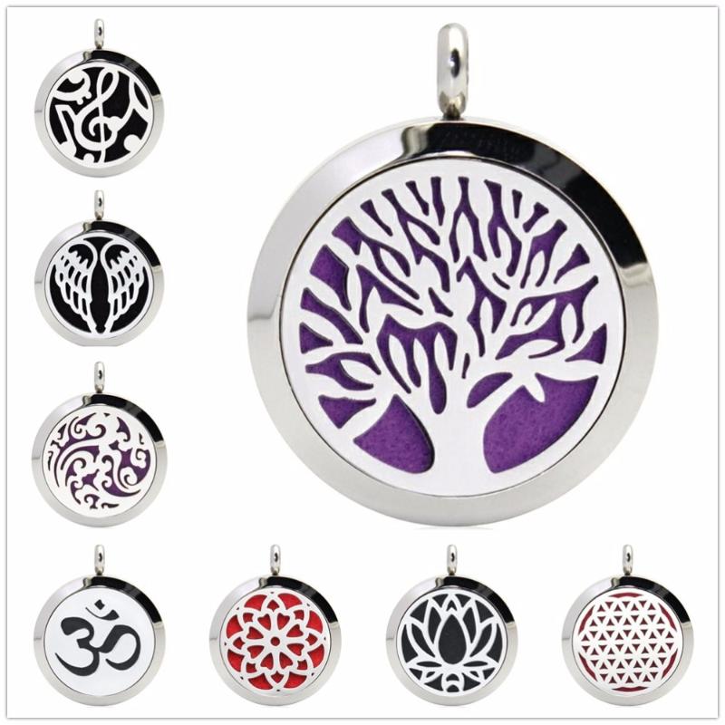 

DIY Tree of life 25mm Essential Oil Diffuser Locket 316L stainless steel Aroma Perfume Locket Pendant FREE 10pads