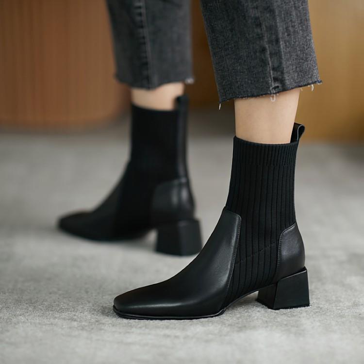 

London Show 5cm Heel Square Toe Boots Women Slip On Talon Botas Damen Genuine Leather Botine Mujer Fast Delivery Dropshipping, Beige