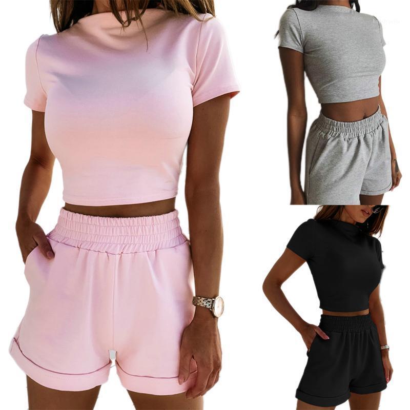 

Women Fashion Casual Set Solid Short Sleeve Slim Top + High Waist Shorts1, Black