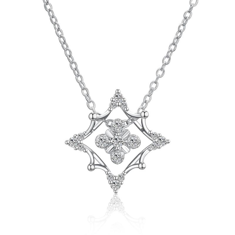 

UFOORO New Fashion Silver Necklaces & Pendants White CZ Zirconia Snowflake Charms Long Chain Necklace For Women Christmas Gift