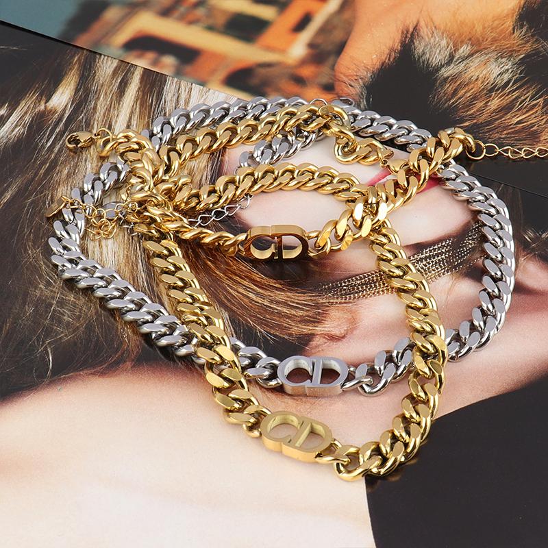 

Thick Chain Choker Necklace Stainless Steel Necklaces For Women Euramerican Fashion Punk Necklace Letter Women Jewelry Gift