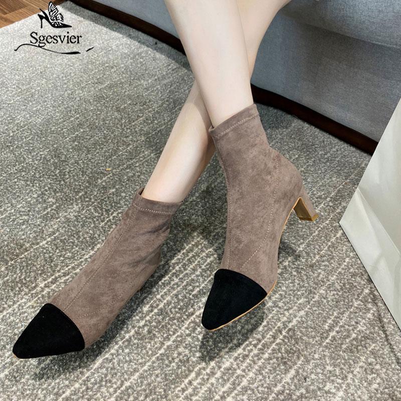 

Sgesvier Shoes Woman Botas Mujer Mixed Color Ankle Boots Women Thick High Heels Ladies Patchwork Winter Boot, Black