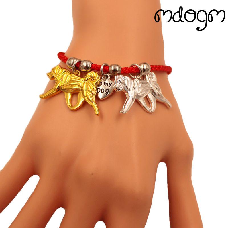 

Alaskan Malamute Dog Animal Charm Bracelet For Women Men Couple Love Rope Male Female Pearl Red Heart Black Girls Cute