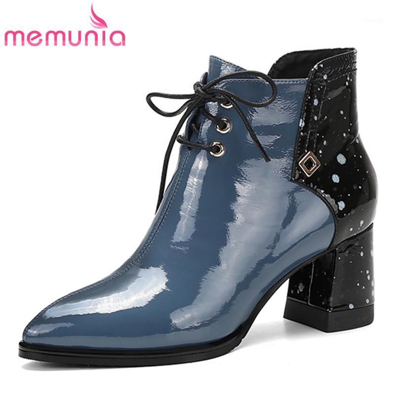 

MEMUNIA 2020 new arrival patent leather ankle boots women mixed colors zip autumn winter boots high heels dress shes ladies1, Black