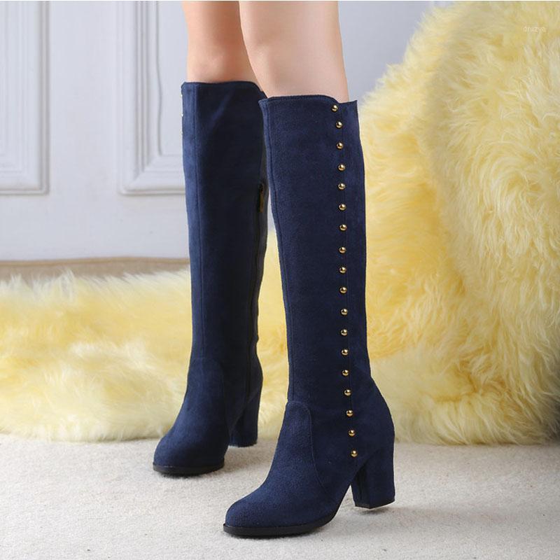 

Autumn winter women knee high boots sexy chunky high heels platform ladies shoes plus size botas mujer chaussures femme1, Black