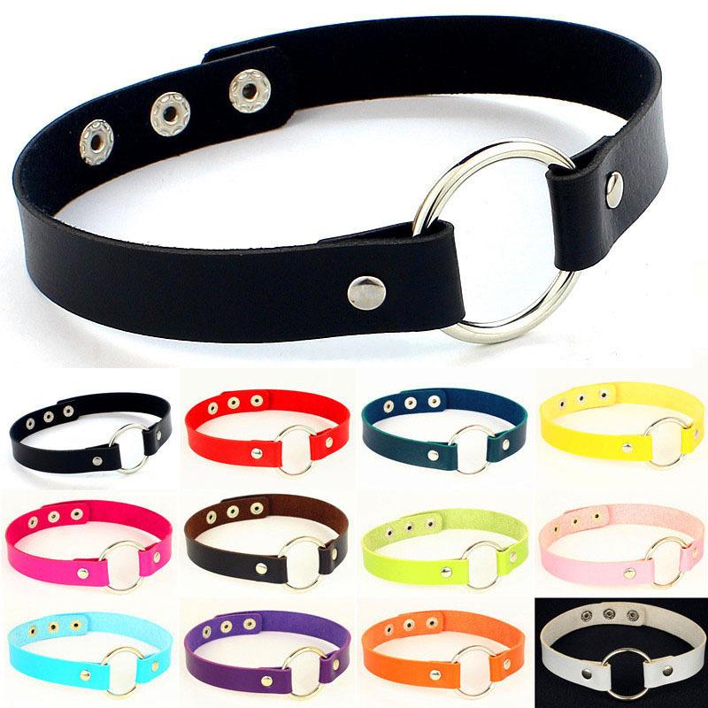 

1Pc Punk Round Heart Gothic Goth Choker Necklace Love PU Leather Neck Buckle Necklaces Jewelry For Women Collar 2020