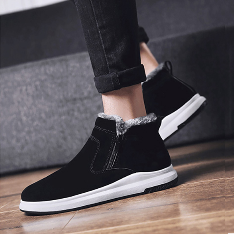 

Leather casual men snowboots winter more velvet keep warm cotton fashion zipper male shoes chaussure homme, Grey