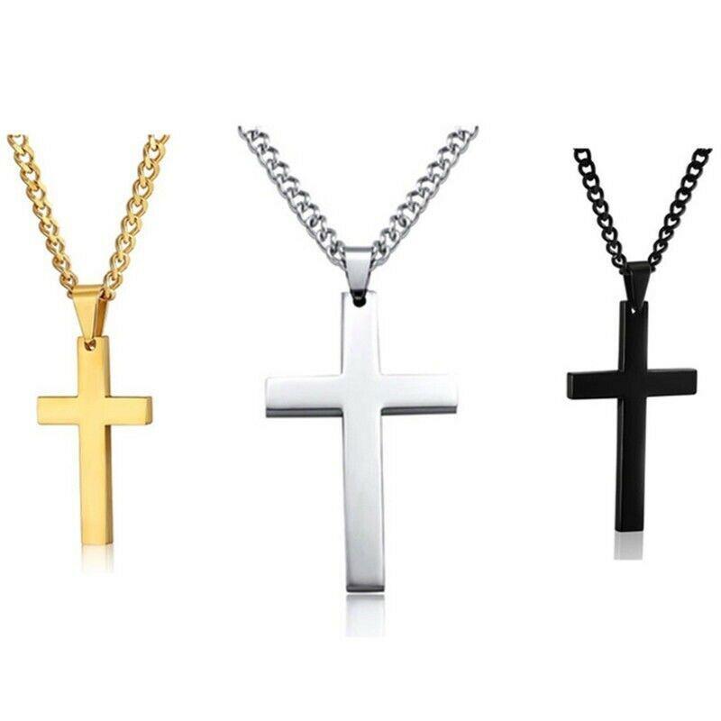 

Cross Necklace for Men Stainless Steel Silver Gold Black Plain Cross Pendant Necklace Crucifix Jesus Simple Jewelry Gifts