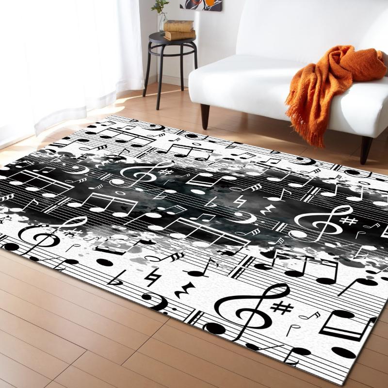 

Note Music Black White Watercolor Splash Carpet Bedroom Room Bedside Blanket Rug for Living Room Cloakroom Carpet Bedroom Decor, As pic