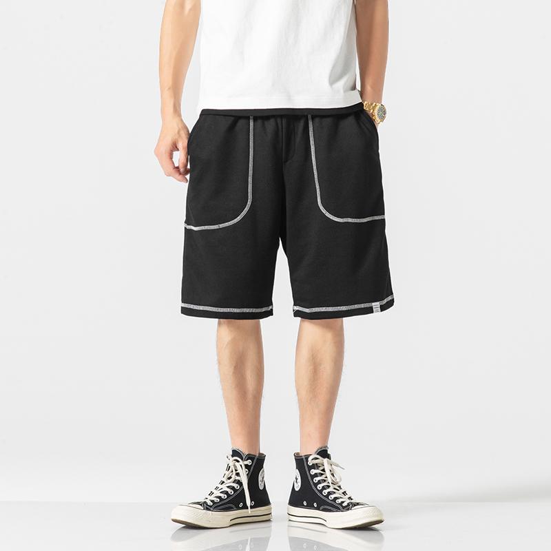 

2020 Spring And Summer New Chinese Style Men Comfortable High Quality Sports Solid Color Elements Street Cotton Loose Shorts, Black