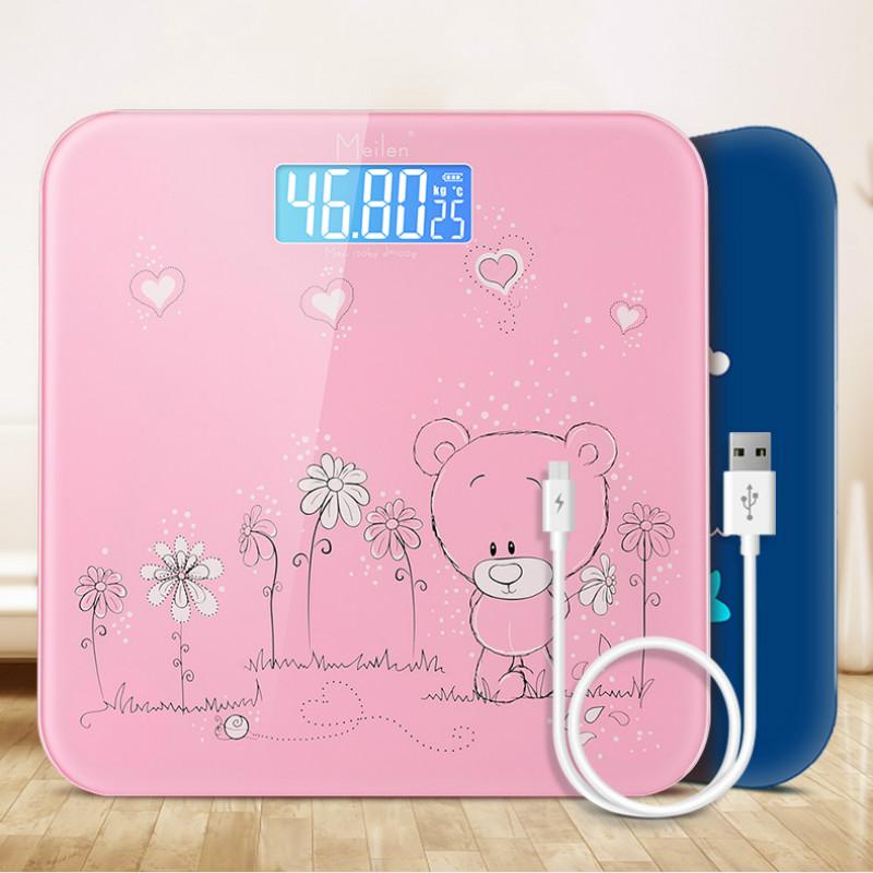 

Pink Digital Scale Electronic Home Glass Precision Bathroom Floor Cute Scale Usb Charging Balanca Corporal Home Items DE50TZC