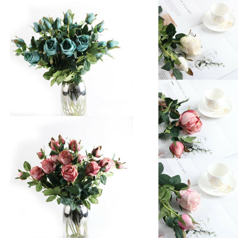 

1 Bouquet 2 Heads Artifical Rose Silk Flower Bride Bouquet Fake Flowers Plant for Party Christmas Home Wedding Decoration indoor1, Blue