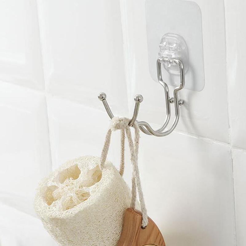 

Multi-function Stainless Steel Hook Bathroom Strong Sticky Hooks Kitchen Wall Free Punching Hook Key Storage Holder1