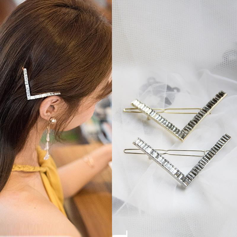 

1 Pc Rhinestone V Shape Hairpin Hair Clip Barrette Lady Women Long Hair Clip Pin Holder Accessories for Wedding Party Gift