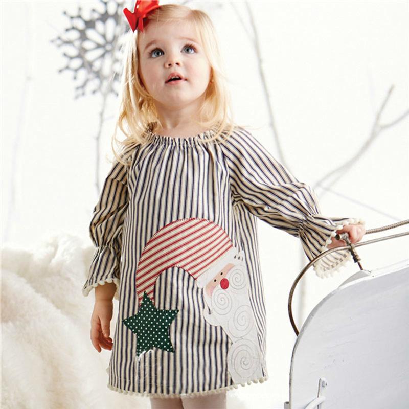 

#46 Toddler Kids Baby Girls Santa Striped Princess Dress Christmas Outfits Clothes Fashion Infant Kids Clothes Vêtements enfants, White