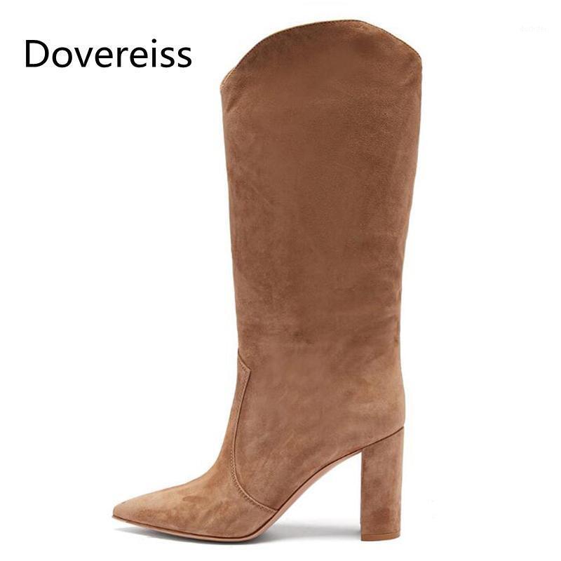 

Dovereiss Fashion Women's Shoes Winter Concise New Brown Sexy Pointed toe Clear Heels Boots Block heels Knee high Boots 35-441, Black