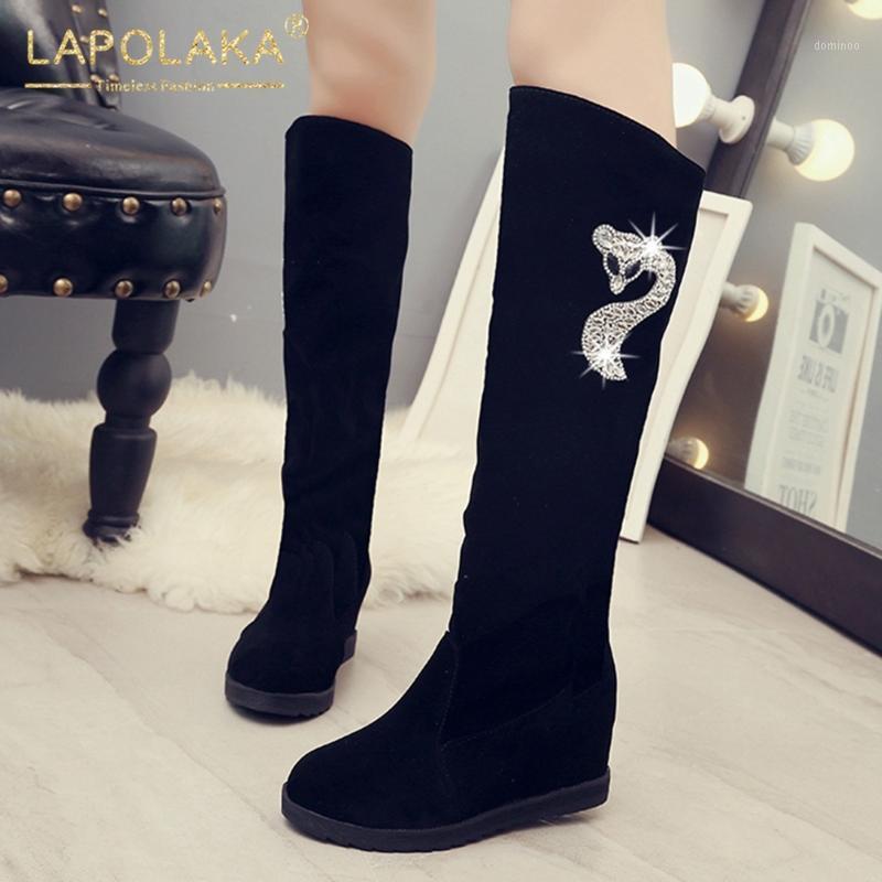 

Lapolaka 2020 New Fashion Platform Comfortable Shoes Woman Boots Increasing High Heels Concise Autumn Knee High Boots Ladies1, Black style 3
