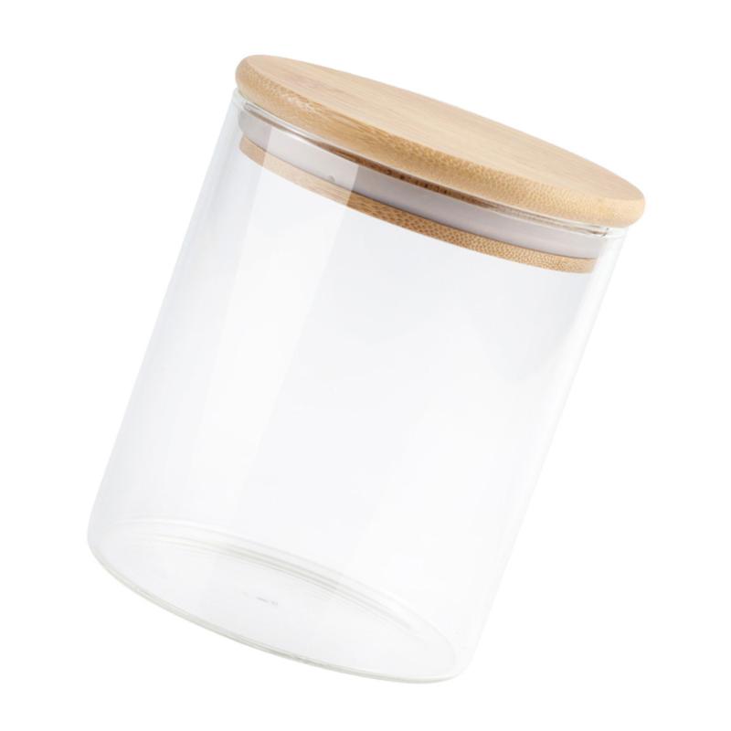 

1pc High Borosilicate Glass Jar Sealed Jar Transparent Glass Container with Bamboo Cover for Storage (450ml