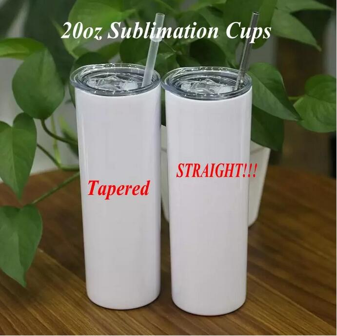 

USA Warehouse 25pcs/box Wholesale 20oz water bottle DIY Sublimation Straight Tumbler With Metal Straw Rubber Coaster And Straw Brush Doubel Wall Cup GF1025, White