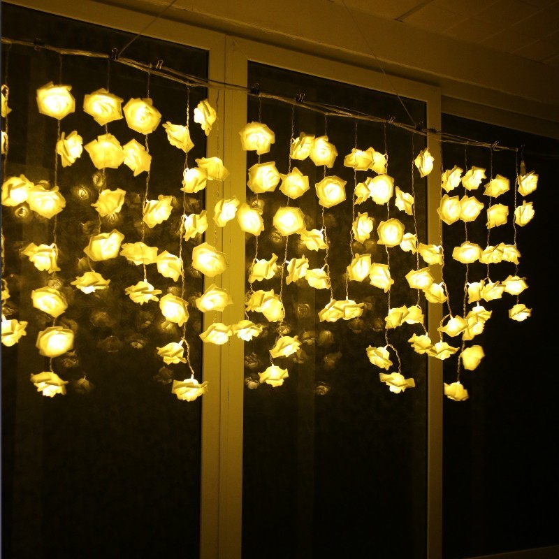 

2021 New 3.5m 96 Led Rose Flower String Christmas Fairy Curtain Light Valentine Wedding Holiday Party Decoration Luminaria Garland Z79n