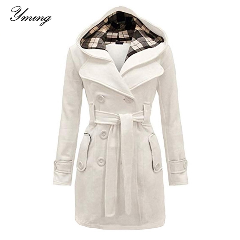YMING Women's Winter Double Breasted Warm Mid-length Windbreaker with Belt Fashion Solid Color Clothing Elegant Windbreaker 201218Z