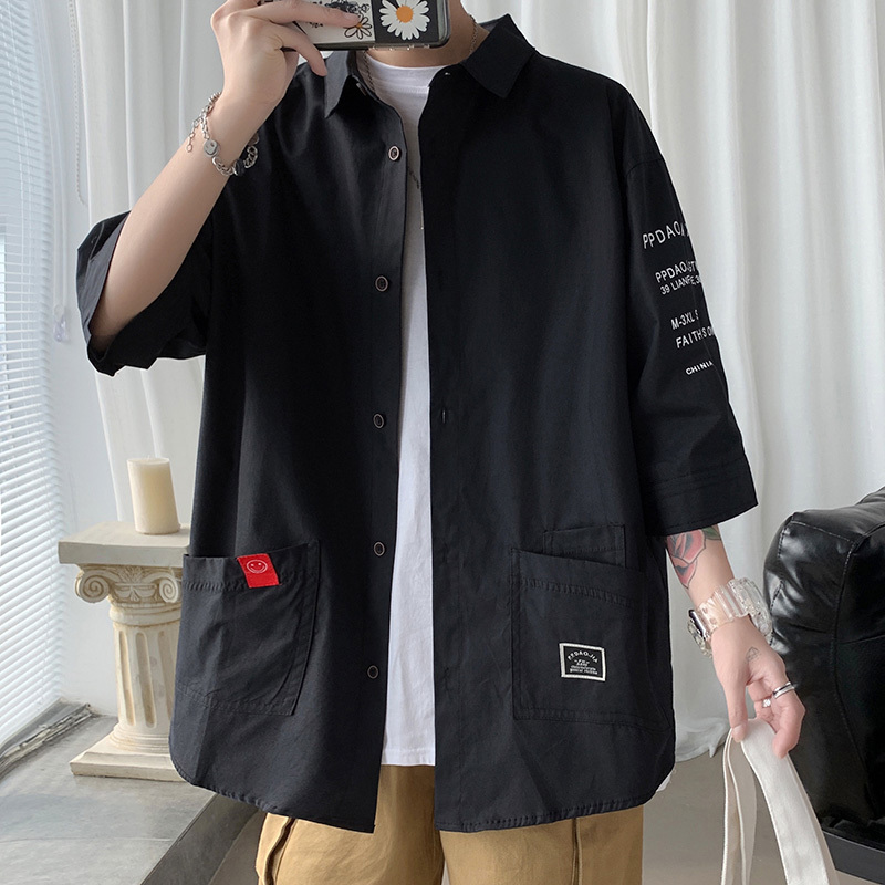 

2021 The New Men's Will See New Fashion Seven Bedroom Lapel Sleeve Printed Cotton Street Trend Male Shirt White 5x Mv93, Blue