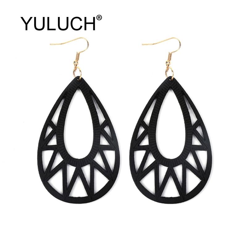 

YULUCH Women Hollow Wood Water Drop Earrings 2020 Ethnic African Long Pendant Earrings For Women Fashion Jewerly Party