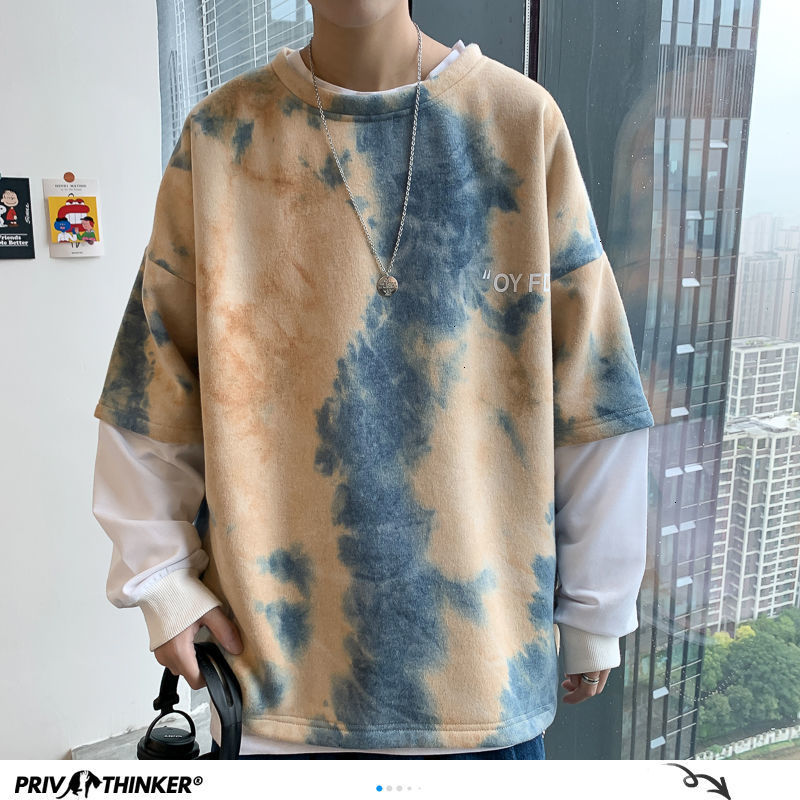 

2021 New Korean Style Tie Dye Printed Men Hoodies Autumn Fashion Men's Hooded Sweatshirts Colorful Male Hip Hop Tops RPXI, Red