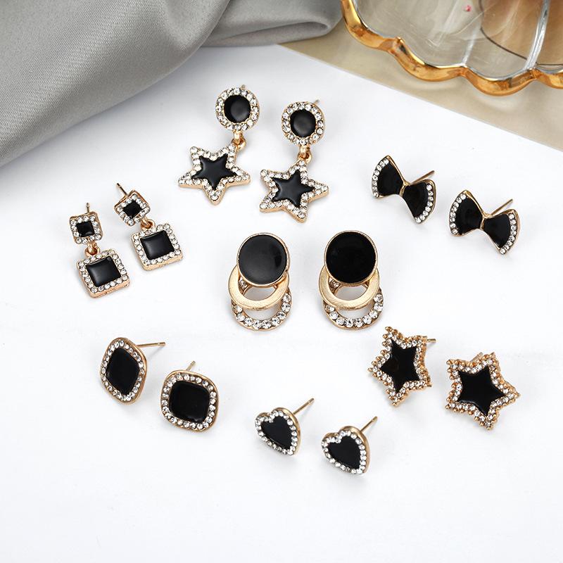 

Stud Korean Bow Earrings For Women Fashion Geometric Black Zircon Tassel Dangle Drop Earings Jewelry