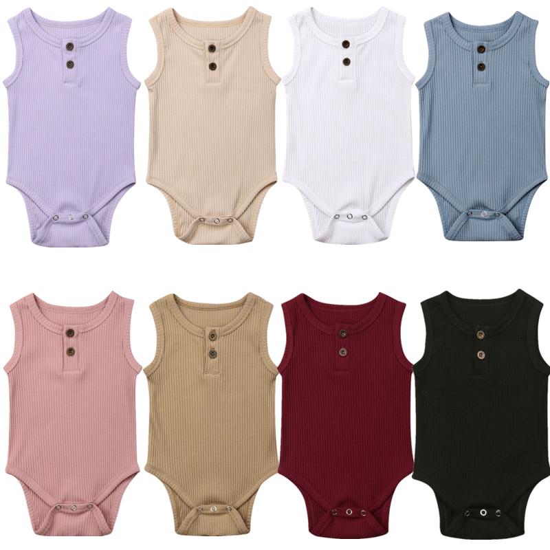 

0-24M Summer cool sleeveless shorts climbing suitCute Newborn Baby Boy Girl Cotton Romper Solid Sleeveless Outfit Casual Clothes