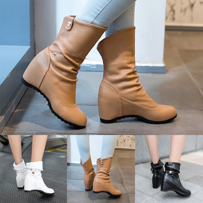 

Fashion Women Boots High Quality Leather Pu Autumn Winter Boots Zipper High Heels Casual For Woman Ladies 2021 New, Black