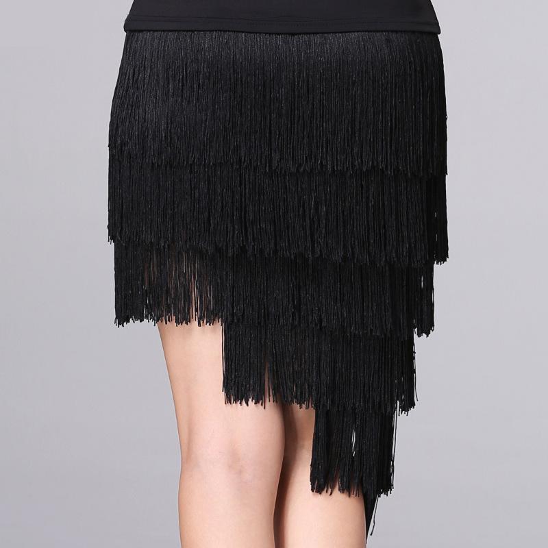 

New Latin Dance Dress Woman 2020 New Spring Autumn 6 Layer Tassel Dance Skirt Ballroom Competition Dresses, Black