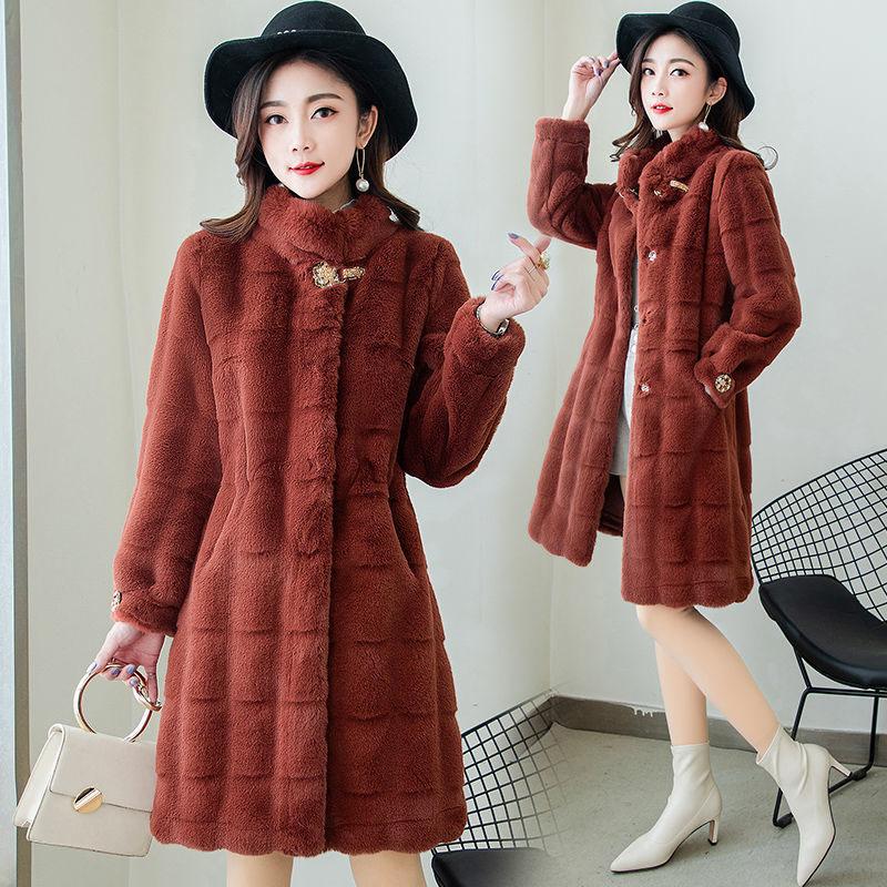 

Women mink Woolen Coat Mid-length Imitation fur Jacket Ladies Casual Elegant Long Sleeve Wool Overcoat Outerwear Plus Size R890, Black