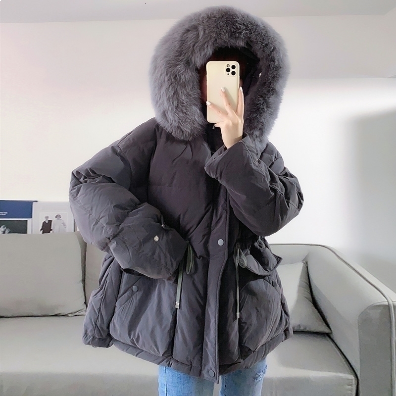 

Real 2021 New Skin Winter Thick Warm with Loose Hood Parkas 90% White Down Women' Puffer Jacket LFSW, Yellow fox fur