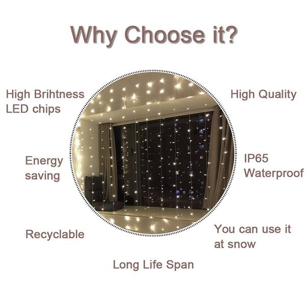 

New Design 3M x 3M 300-LED White Light Romantic Christmas Wedding Outdoor Decoration Curtain String Light 110V wholesale