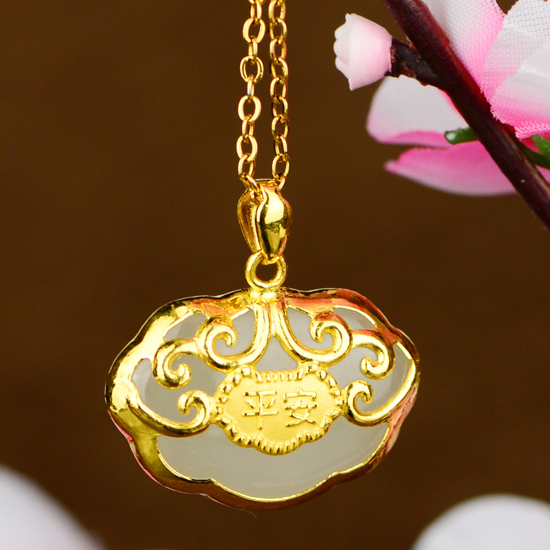 

Gold Baby Gold-plated Long Life Jade Necklace Zodiac Buddha Gong 1lhi
