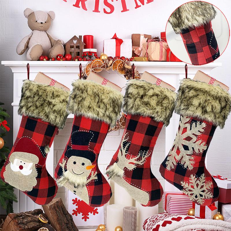 

Large Size Christmas Stocking Elk snowflake Deer design Sock Gift Holder Christmas Tree Decoration New Year Gift Bags Candy Bags