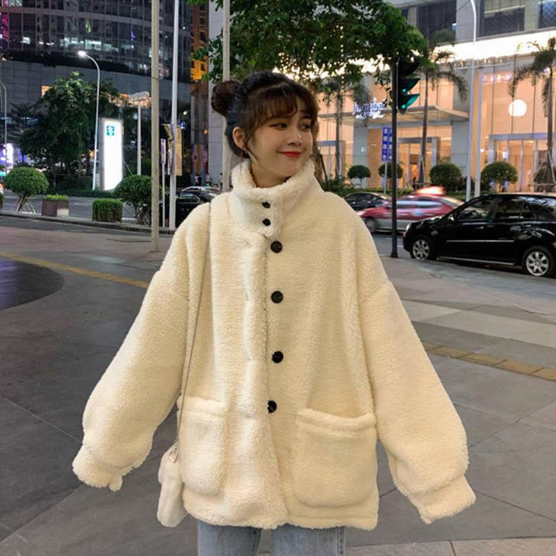 

Warm Lamb Wool Coat Women Fashion Autumn And Winter Women Korean Loose Casual Sweatshirt Cute Long Sleeve Female Soild Color