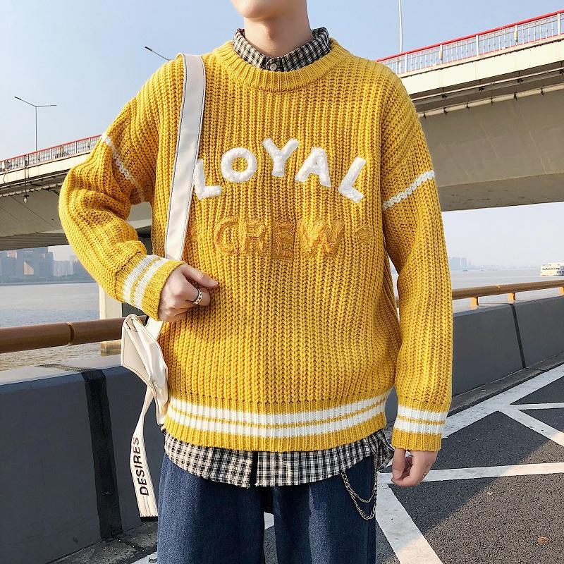 

2020 Lazy Wind Male Sweater Loose Long Sleeve Letter Men Sweaters Korean Trend Sweater Winter Students Ins Port Wind Bf Clothes1, Red