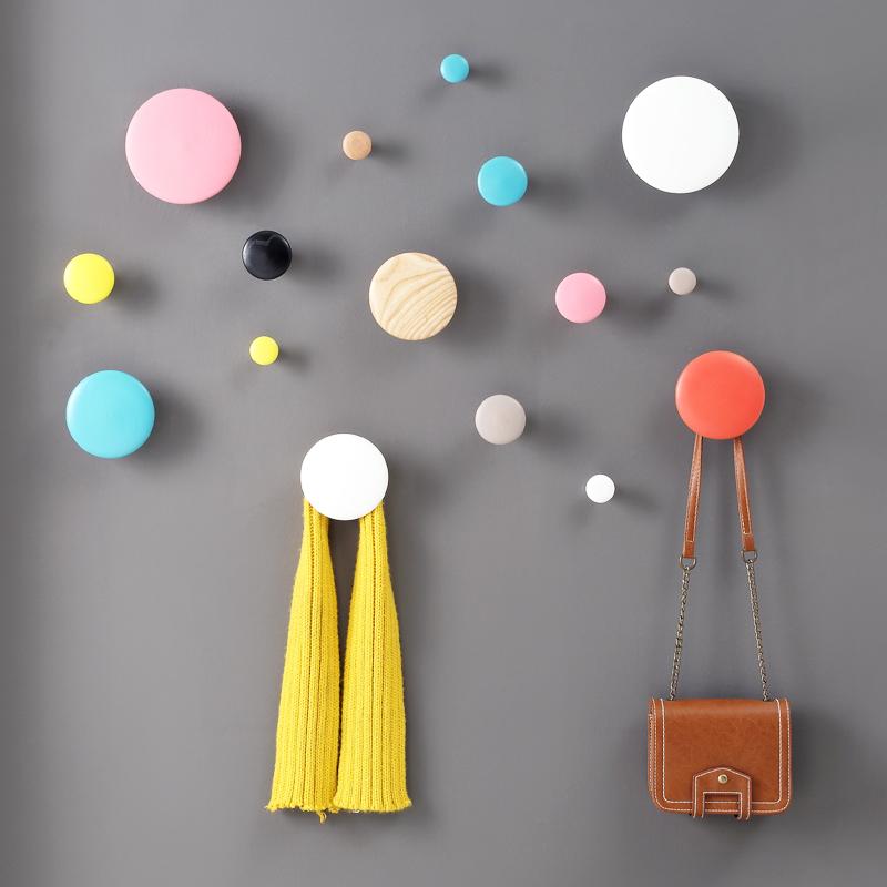 

Colour hook circular creative porch decoration wall hanging clothes cap hook solid wood dots into the house color hanging clothe