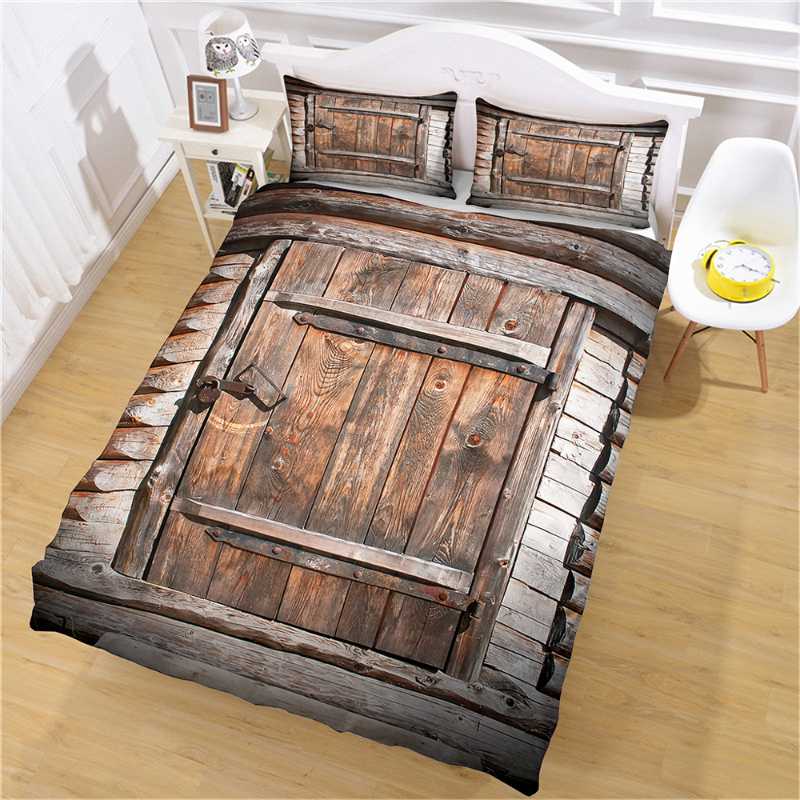 

Vintage Wooden Door Duvet Cover Sets Microfiber Bed Cover Pillowcase Bedding Sets,Adults Kids Bedroom Decor Home Bed Sets, As pic