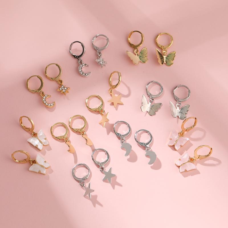 

Lost Lady Butterfly Moon Star Hoop Huggies Earrings for Women Wholesale Fashion Jewelry Cute Small Earrings Party Gifts Brincos