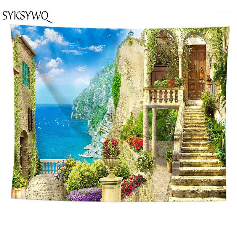 

sea villa tapestry wall hanging serviette de plage wall cloth boho blanket flower carpet new arrival1