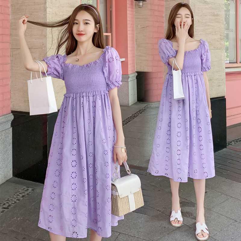 

Summer 2020 maternity wear haute couture fabric embroidery elegant stylish mom slimming French dress plus-size1, Purple