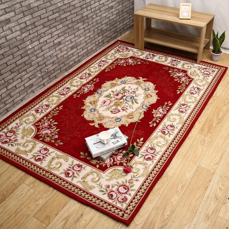 

Luxury European Exquisite Carpet for Living Room Bedroom Floor Door Sofa Mats Floral High-Density Villus Rugs Home Decoration, Red