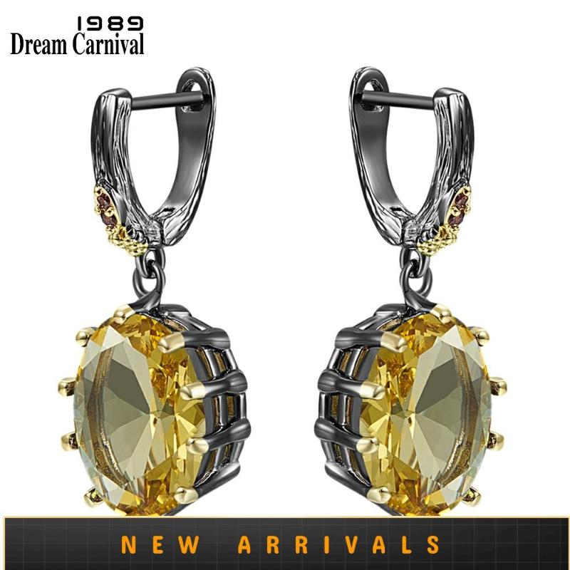 

DreamCarnival1989 New Big Drop Earrings for Women Delicate Cut Gold Dazzling Oval Zircon Gothic Engagement Party Jewelry WE4034G